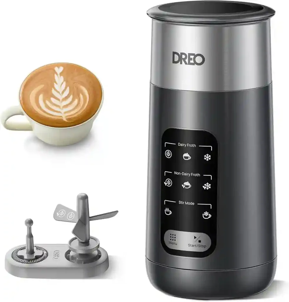 DREO Milk Frother, 8-in-1 Electric Stainless Steel Frother