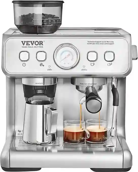 VEVOR Espresso Machine Built-in Grinder, 15 Bar Semi-Automatic Espresso Coffee Maker with Milk Frother