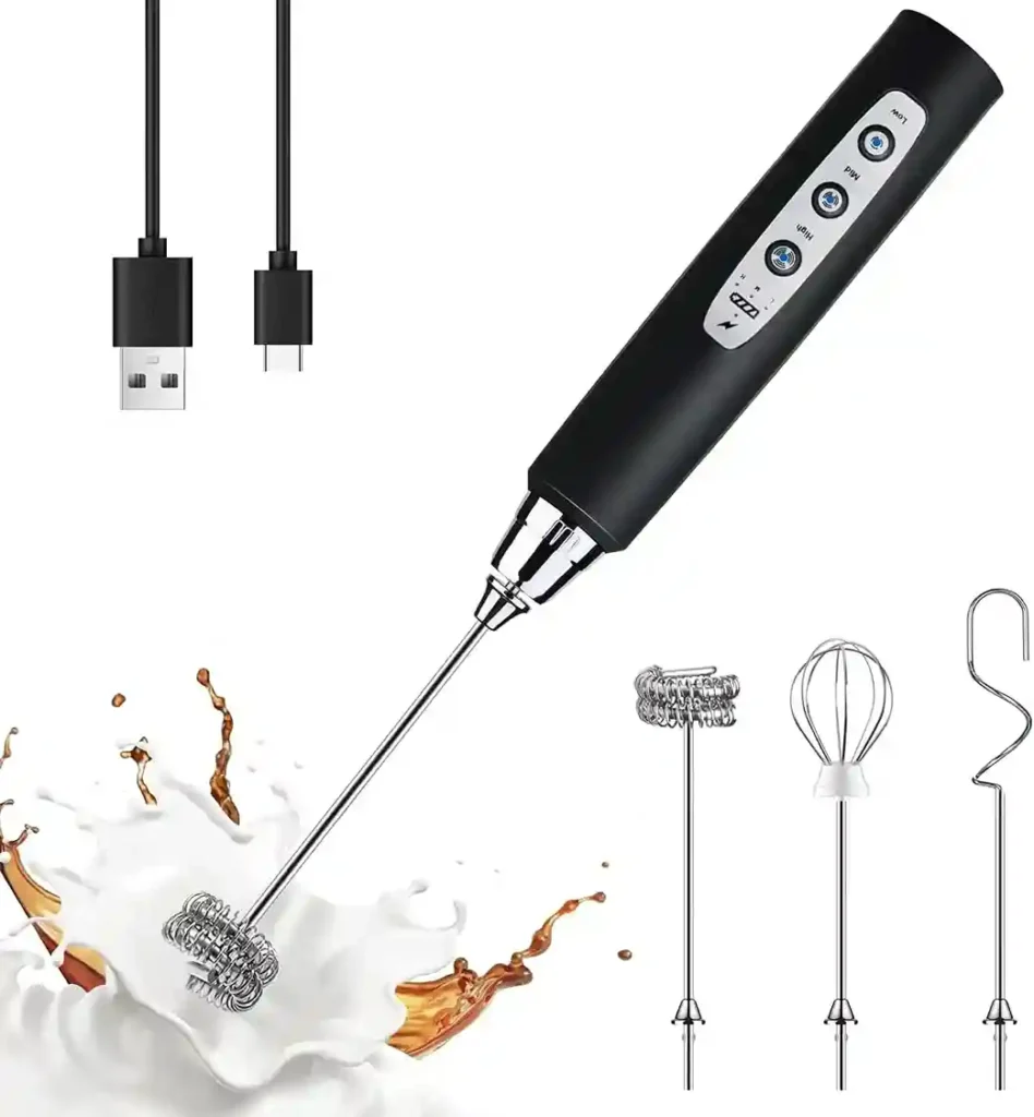 YUSWKO Handheld Milk Frother Wand for Coffee, Rechargeable Electric Whisk