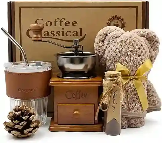Birthday Gifts for Women: Coffee Gift Basket with Coffee Grinder